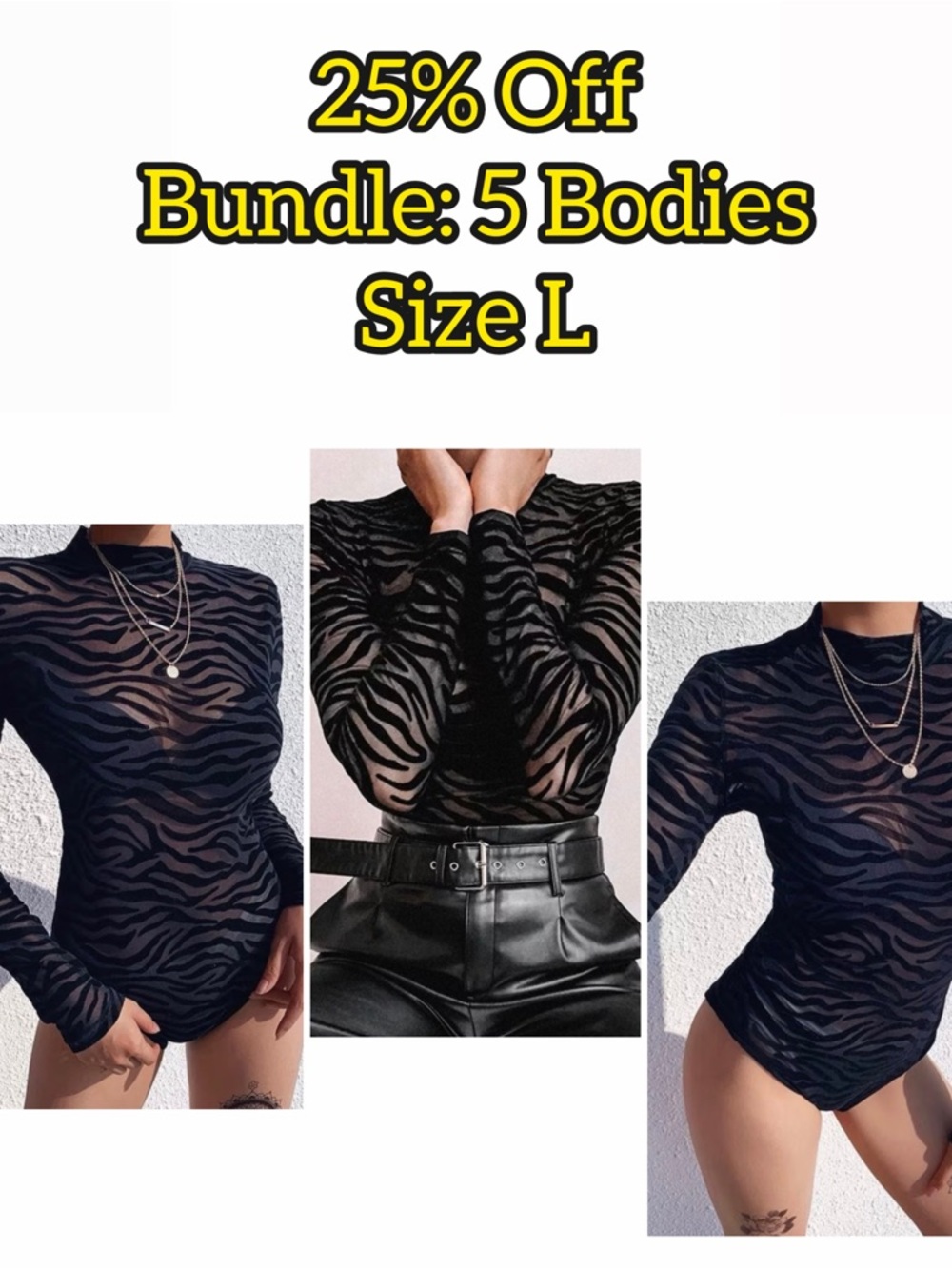 Sheer Zebra Long-Sleeve Bodysuit - Black